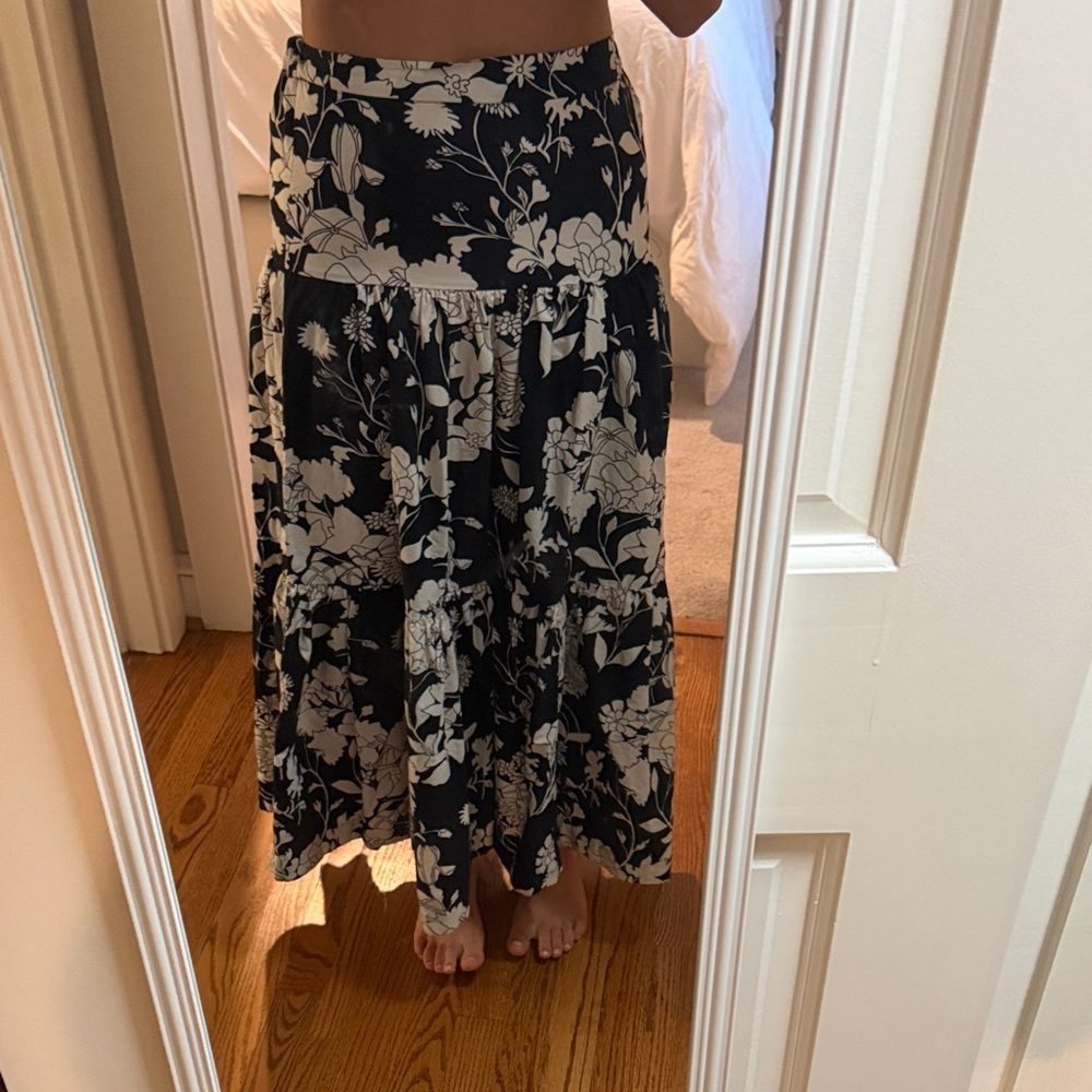 Jason Wu Black and White Floral Tiered Maxi Skirt